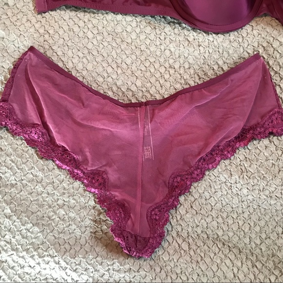 Beautiful plum colored VS lined demi bra with 2 matching pairs of panties EUC - Picture 9 of 12
